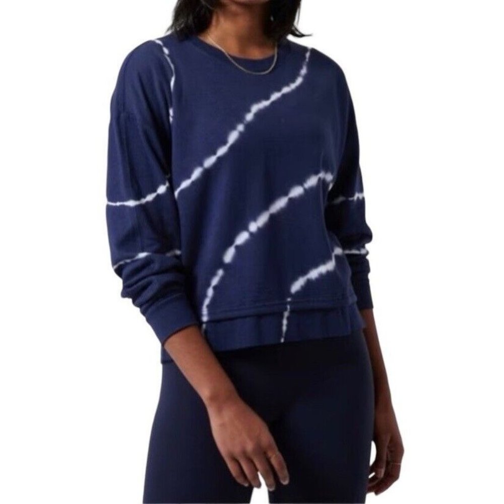 Athleta Sundown Sweatshirt II Organic Cotton Women’s XXS Blue White Tie Dye